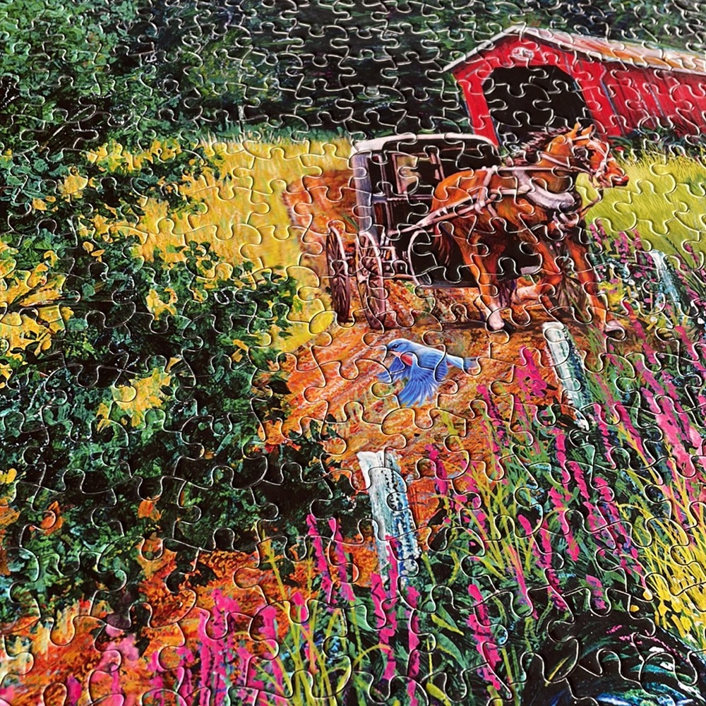 KI Puzzles Covered Bridge & Buggy the art of J. Charles. 1000 Pieces. EUC - Picture 9 of 12